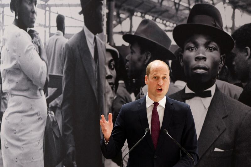 Prince William makes a speech at the unveiling ceremony. AFP