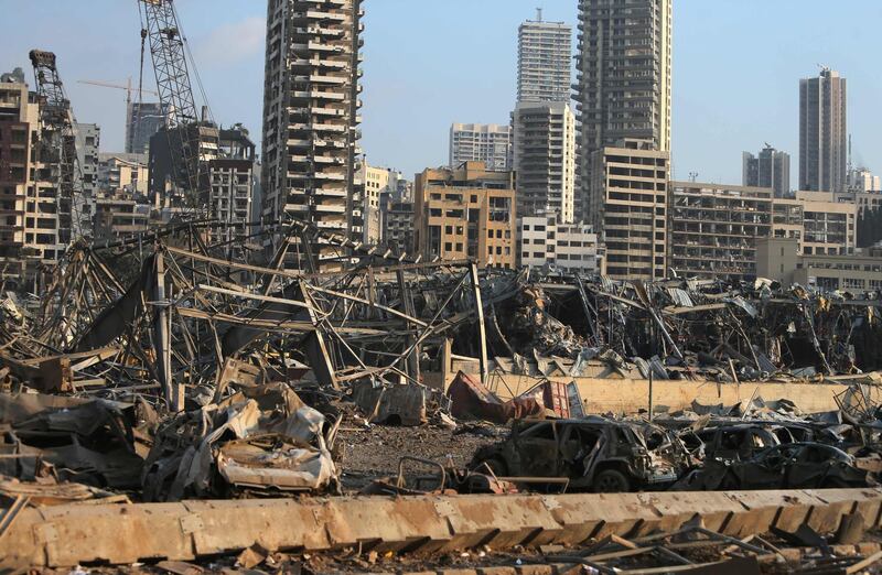 The scene of the explosion at the port in Beirut. AFP