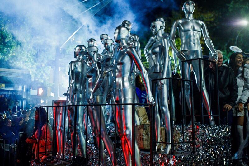 A float moves along during the Greenwich Village Halloween Parade in New York.  AP Photo