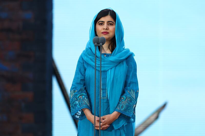 Girls' education activist and Nobel Peace Prize laureate Malala Yousafzai makes a speech at the Opening Ceremony. Getty