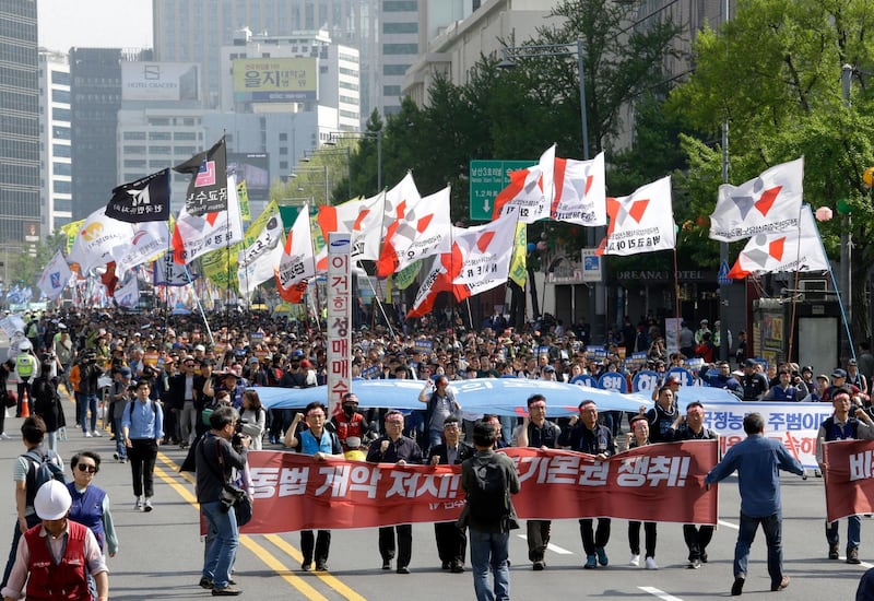 May Day in Seoul. AP Photo