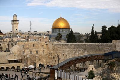 FILE PHOTO: A general view of Jerusalem's Old City shows the Western Wall, Judaism's holiest prayer site, in the foreground as the Dome of the Rock, located on the compound known to Muslims as Noble Sanctuary and to Jews as Temple Mount, is seen in the background, December 10, 2017. REUTERS/Ammar Awad/File Photo