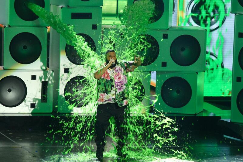 Host DJ Khaled gets slimed at the conclusion of the Nickelodeon Kids' Choice Awards. AP