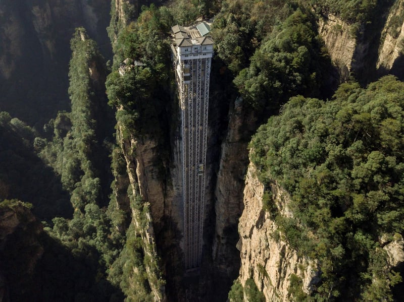 An aerial view of the Bailong elevators in Zhangjiajie, in China's Hunan province. AFP