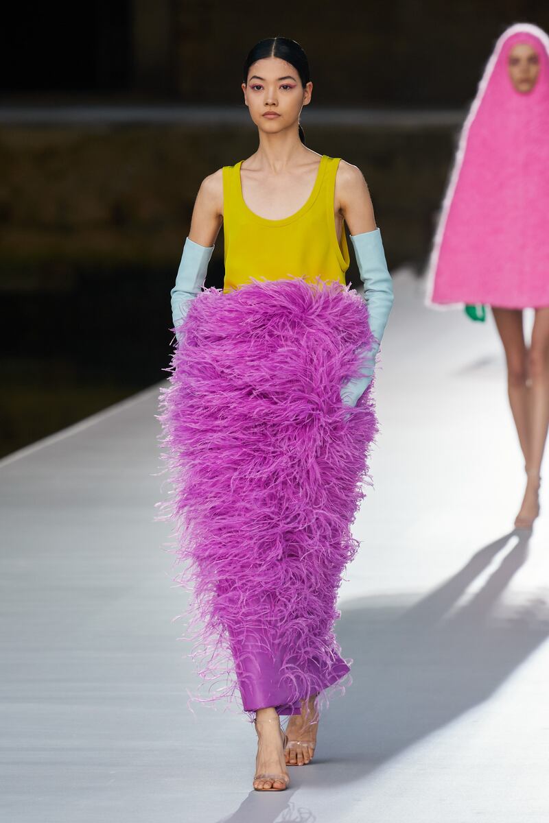 Valentino haute couture autumn 2021 mixes chartreuse, violet and icy blue