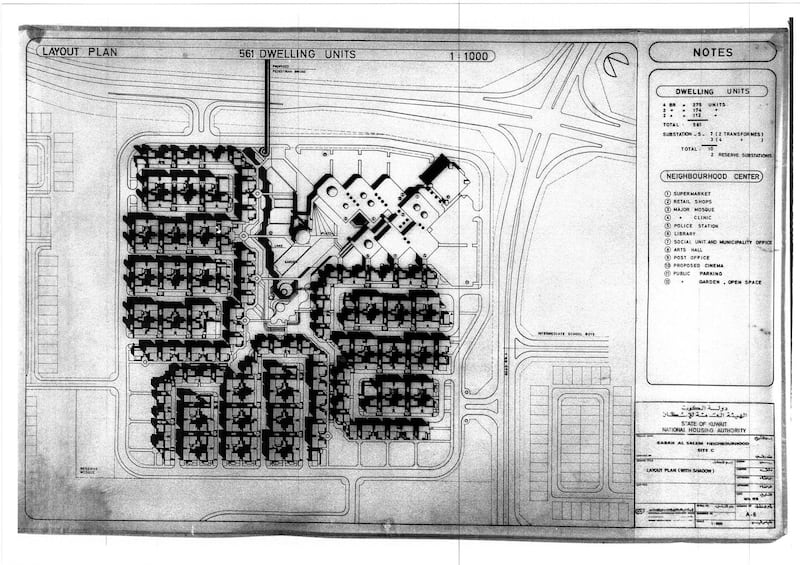 Sabah al-Salem Neighborhood Site C (Kuwait), general plan, 1978. Shiber Consult and INCO, Andrzej Bohdanowicz, Wojciech Jarzabek, Krzysztof Wisniowski. Private archive of Krzysztof Wisniowski, Wrocław (Poland).
