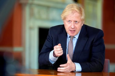 Britain's Prime Minister Boris Johnson speaking in No 10 Downing Street 