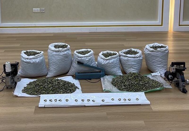 Dubai Police found bags that they said were filled with a mixture of natural and plastic broad beans stuffed with narcotics. Photo: Dubai Police