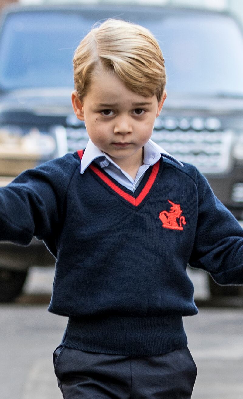  Prince George arrives for his first day of school in London in 2017. Getty Images