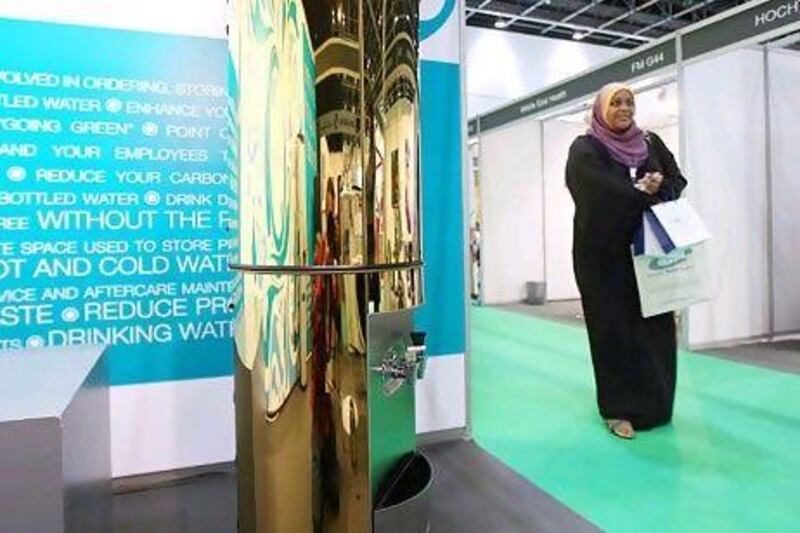 The gold water dispenser on display in Dubai. Pawan Singh / The National