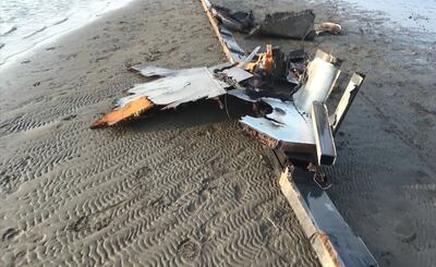 Debris believed to be from a US drone after it was shot down in the Red Sea port city of Hodeidah, Yemen. EPA