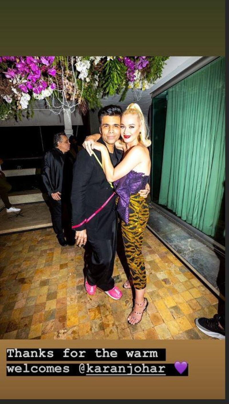 Katy Perry posed with Karan Johar during a party held at the filmmaker's house. Instagram / Katy Perry