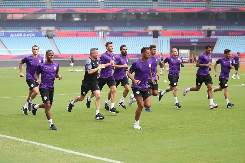 Manchester City players in action during a training session at Nanjing Olympic sports center in Shanghai, China.  Getty Images
