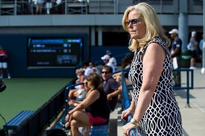 FILE - In this Aug. 24, 2017, file photo, Stacey Allaster, the U.S. Tennis Association's chief executive of professional tennis, watches a qualifying round of the U.S Open, as she was posing for a photo in New York. Allaster is taking over as the U.S. Openâ€™s tournament director, the first woman to hold that job at the American Grand Slam tennis tournament. She will stay on as the USTA's chief executive of professional tennis, the association said Wednesday, June 10, 2020. (AP Photo/Michael Noble Jr., File)