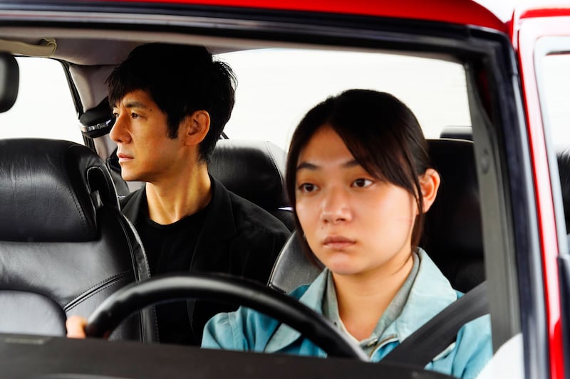 Hidetoshi Nishijima, left, and Toko Miura in a scene from 'Drive My Car', which is nominated for four awards. Janus Films and Sideshow via AP