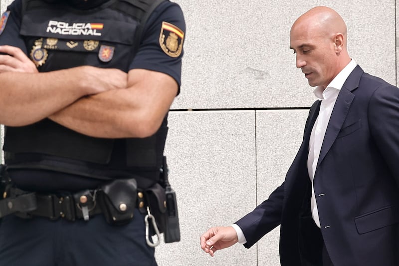 Former president of the Spanish football federation Luis Rubiales leaves the Audiencia Nacional court in Madrid on September 15, 2023. AFP
