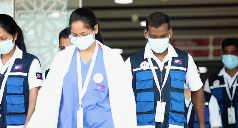 Medical staff set up PCR Covid-19 testing facilities in hotels and stadiums across the UAE in preparation for the IPL T20 tournament that will resume next week