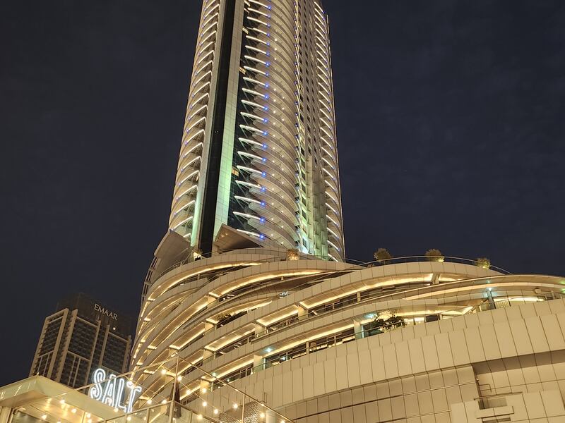 The Address Hotel in Downtown Dubai. Night shots on the Samsung Galaxy Z Flip 4 tend to have some overexposure.