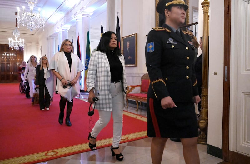 Recipients arrive for the annual International Women of Courage Awards ceremony. AFP