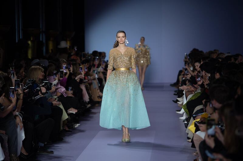 A look from the Georges Hobeika spring / summer 2020 show at Paris Haute Couture Fashion Week on January 20, 2020. EPA