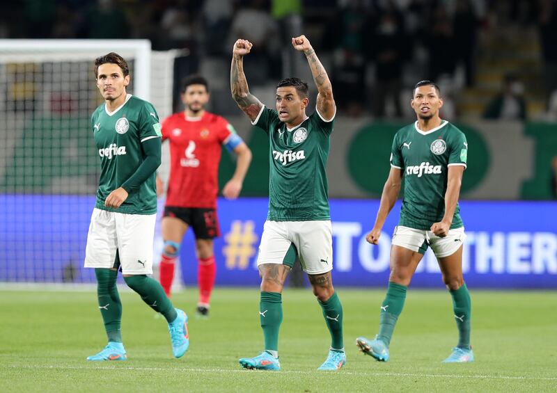 Dudu celebrates scoring Palmeiras' second goal.