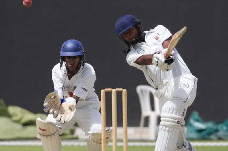 ABU DHABI - 08APRIL2011 - Shadab Aktar of Abu Dhabi Indian School plays a shot during their Inter school cricket tournament against International school of Choueifat yesterday at Zayed Cricket stadium in Abu Dhabi. Ravindranath K / The National