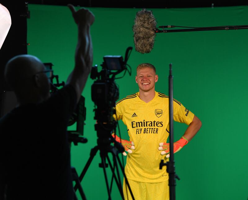 Aaron Ramsdale poses for the cameras. 
