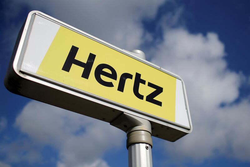 FILE PHOTO: The logo of the American car rental company Hertz is seen at the Nantes-Atlantique airport in Bouguenais near Nantes, western France, April 7, 2016.  REUTERS/Stephane Mahe/File Photo