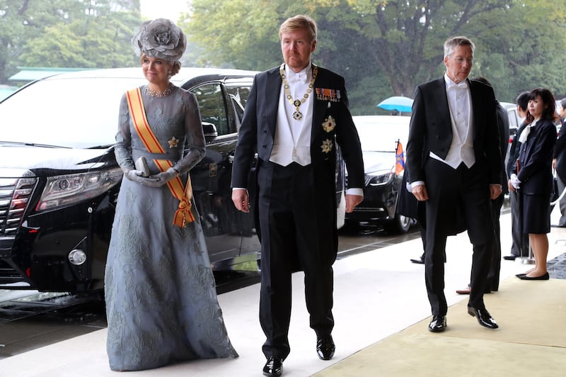 Netherland's King Willem-Alexander and Queen Maxima arrive at the Imperial Palace to attend the proclamation ceremony of Japan's Emperor Naruhito on October 22, 2019 in Tokyo, Japan. Getty Images