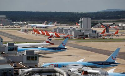 Easyjet aircraft are parked at the South Terminal at Gatwick Airport. Reuters