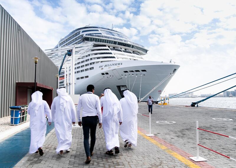 ABU DHABI, UNITED ARAB EMIRATES. 8 DECEMBER 2019. 
MSC Bellissima arrived today at Abu Dhabi Cruise Terminal.

(Photo: Reem Mohammed/The National)

Reporter:
Section: