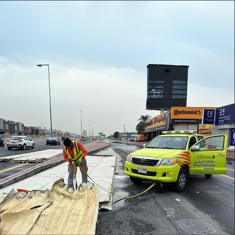 Dubai Municipality said its workers were out in force cleaning up after the stormy conditions. Photo: Dubai Municipality