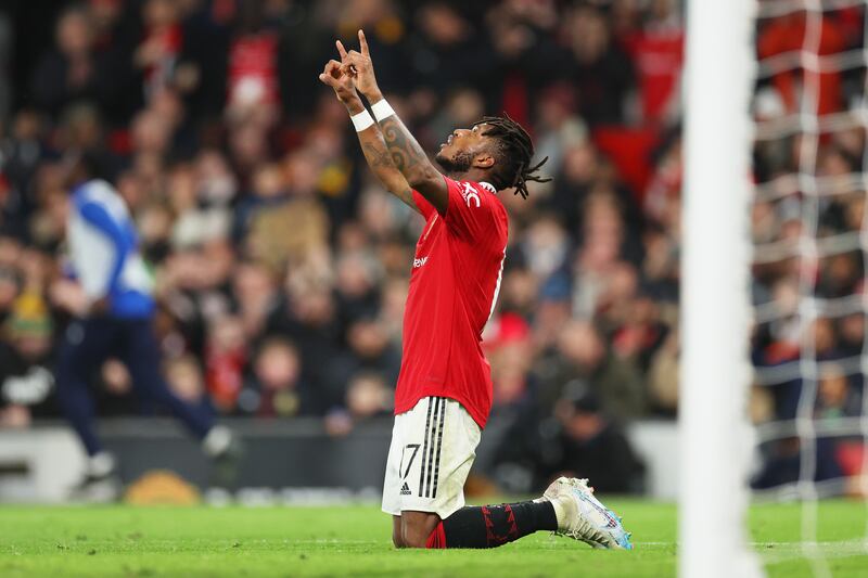 Fred celebrates after scoring. Getty