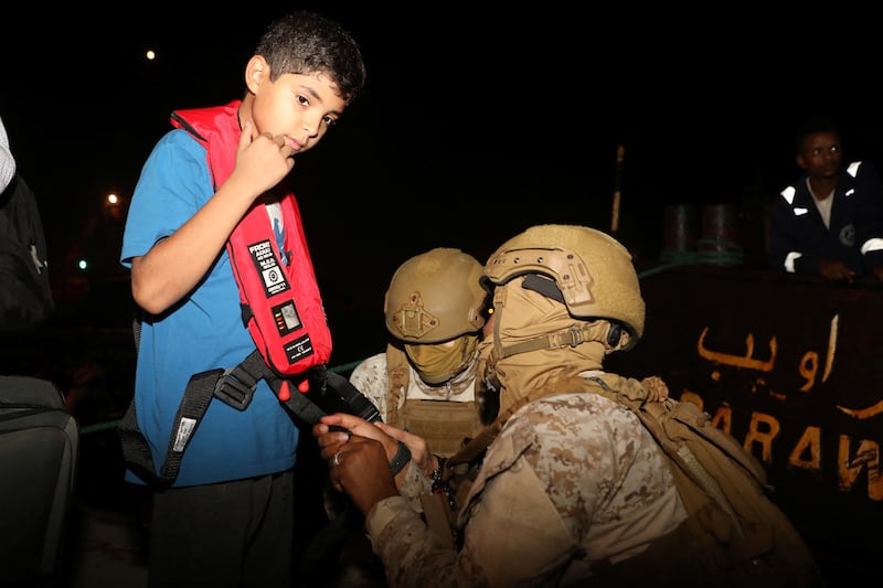 Saudi citizens and people of other nations are evacuated by the Saudi Royal Navy from Port Sudan to escape the conflict. Reuters