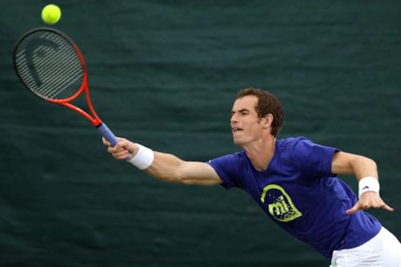 LONDON, ENGLAND - JUNE 23:  Andy Murray of Great Britain participates in a practice session during previews to The Championships at Wimbledon on June 23, 2012 in London, England.  (Photo by Clive Rose/Getty Images)