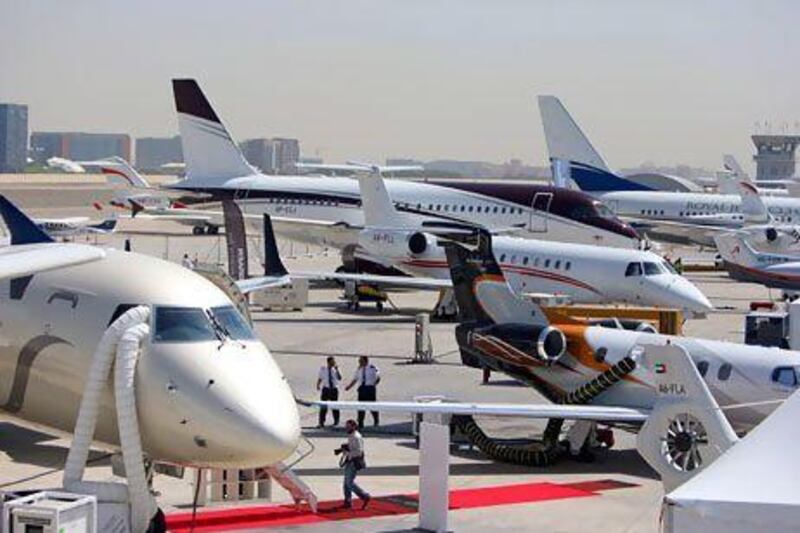 Some of the aircraft on display during the expo at Al Bateen Executive Airport in Abu Dhabi this week. Sammy Dallal / The National