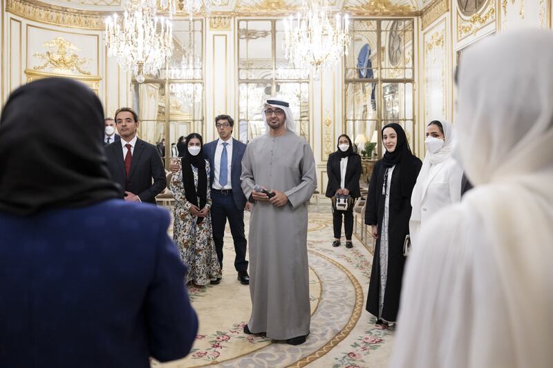 President Sheikh Mohamed meets students and doctors. Photo: Presidential Court