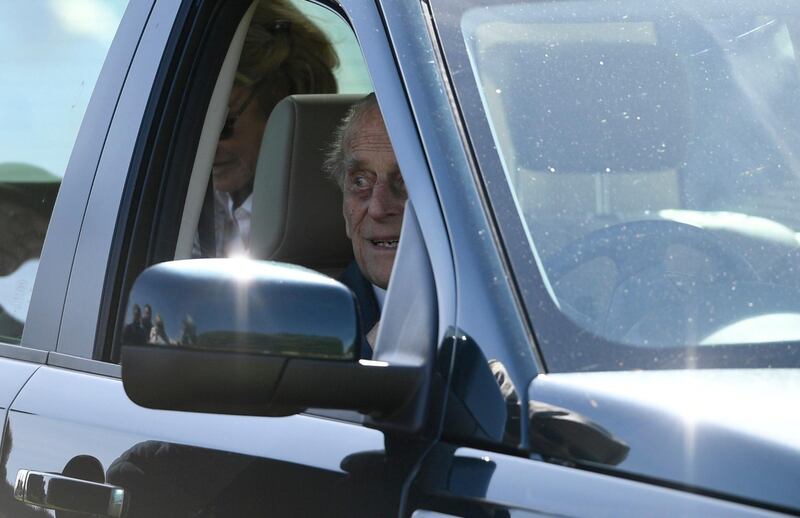 epa07356675 (FILE) - Britain's Prince Philip, the Duke of Edinburgh sits in a car as he watches an event during the Royal Windsor Horse Show in the grounds of Windsor Castle in Windsor, Britain, 11 May 2018 (reissued 09 February 2019). Buckingham Palace on 09 February has announced that Prince Philip, 97, has been voluntarily surrendered his driving license. The Duke of Edinburgh was involved in a car accident near Sandringham Estate on 17 January 2019.  EPA/NEIL HALL