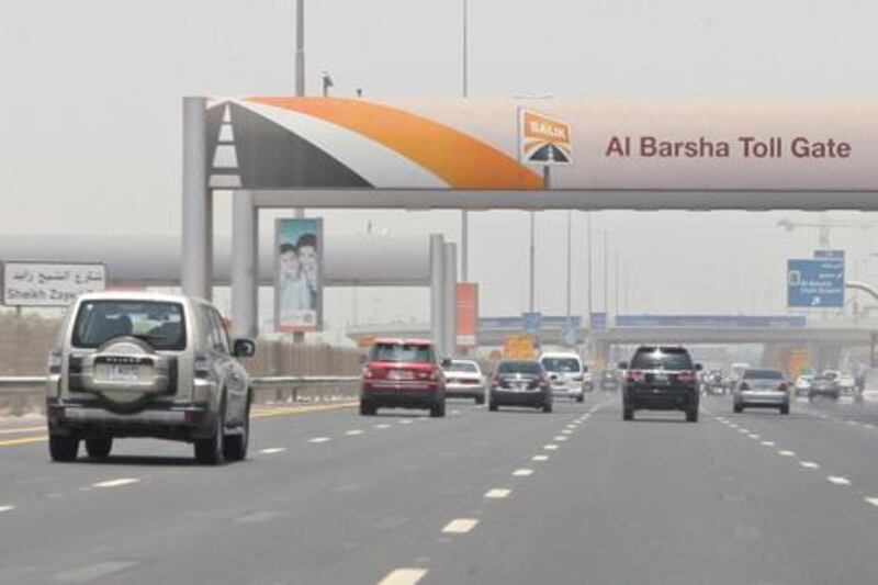 DUBAI, UNITED ARAB EMIRATES - July 31:  The Al Barsha Salik road toll gate as seen on Sheikh Zayed road in Dubai on July 31, 2008.  (Randi Sokoloff / The National)

