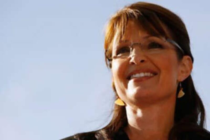 Sarah Palin addresses a campaign rally at the Green High School Memorial Stadium in Green, Ohio.