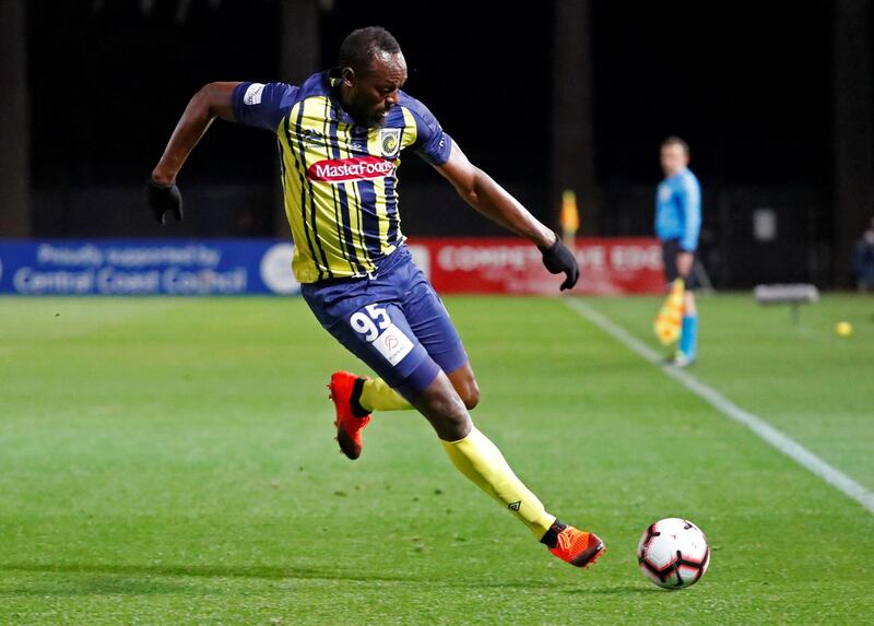 Usain Bolt in action during a pre-season friendly for Central Coast Mariners. Reuters