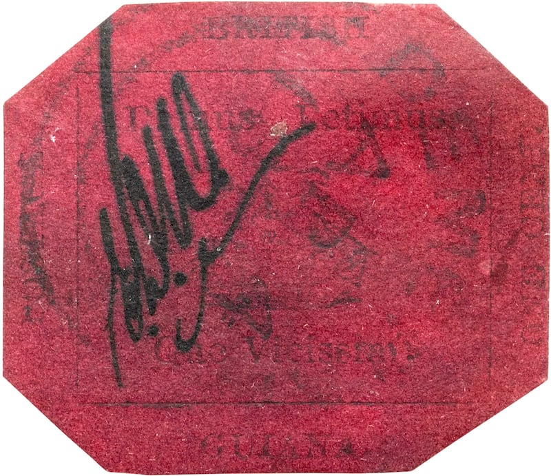 Known as the world’s rarest stamp, the 1856 British Guiana One-Cent Magenta sold for $9.48 million in 2014. Photo: Sotheby's