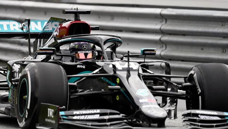Mercedes driver Lewis Hamilton steers his car during the first practice session at the Red Bull Ring racetrack in Spielberg, Austria, on Friday. AP