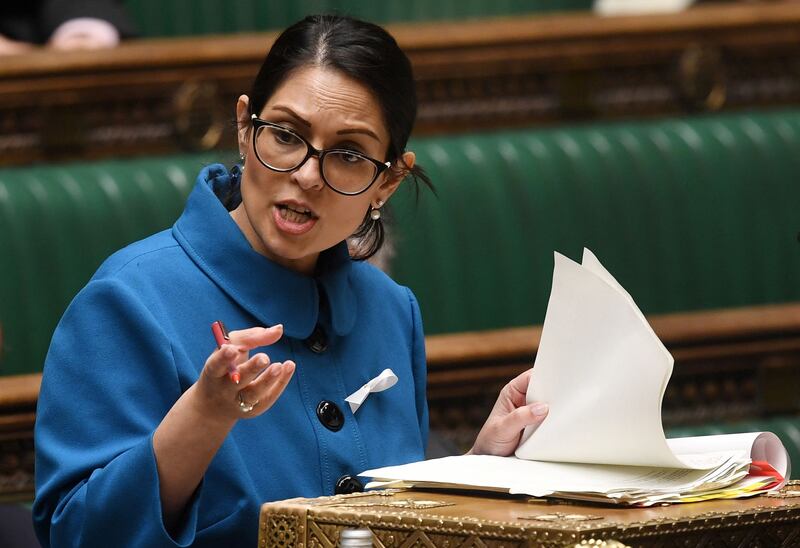 A handout photograph released by the UK Parliament shows Britain's Home Secretary Priti Patel making a Statement on the 'Small boats incident in the Channel', in the House of Commons in London on November 25, 2021. AFP/UK Parliament