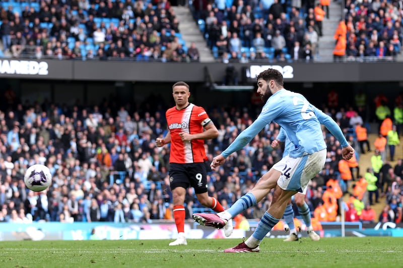 Josko Gvardiol of Manchester City scores his team's fifth goal. Getty Images
