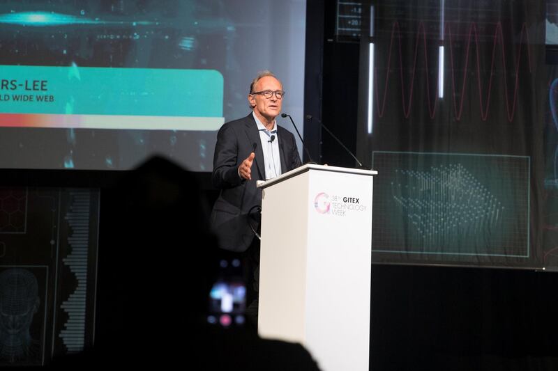 DUBAI, UNITED ARAB EMIRATES - OCTOBER 15, 2018. 
World Wide Web creator Tim Berners-Lee at Gitex.

(Photo by Reem Mohammed/The National)

Reporter: Patrick Ryan + Nick Webster
Section:  NA