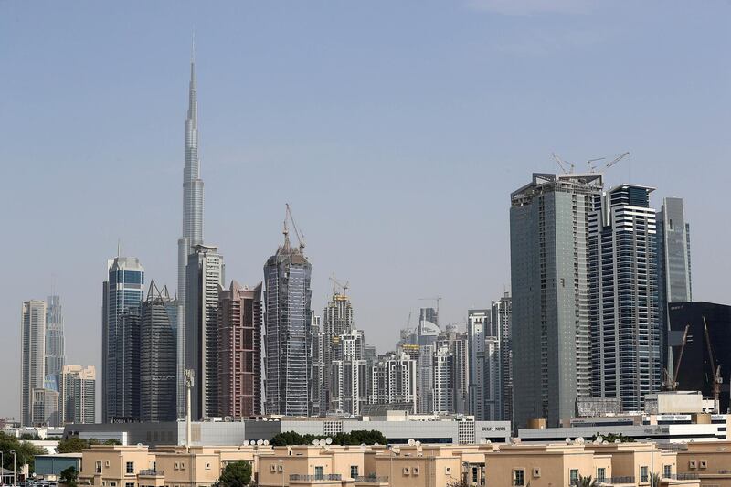 DUBAI , UNITED ARAB EMIRATES ,  October 21 , 2018 :- View of the Dubai Skyline on Sheikh Zayed road with Burj Khalifa ( left ) in Dubai. ( Pawan Singh / The National )  For News. 