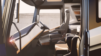 The interior of the hydrogen-powered lorry made by British start-up HVS. Photo: HVS