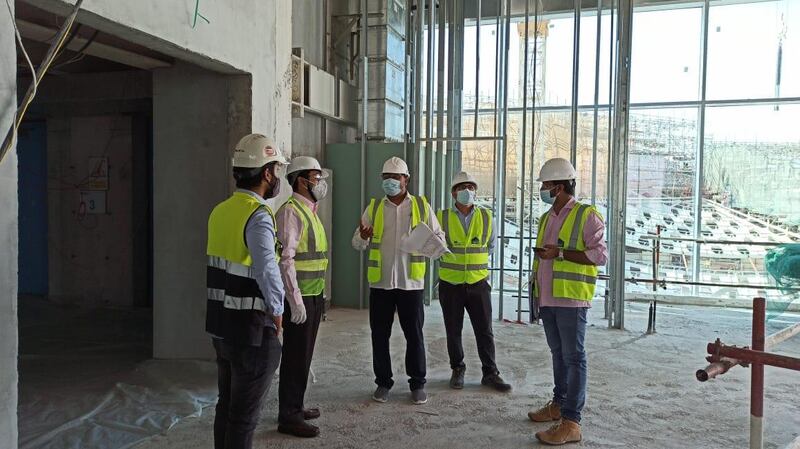 Indian officials check construction work of the India pavilion at the Expo 2020 Dubai site. Courtesy:  Consulate General of India, Dubai