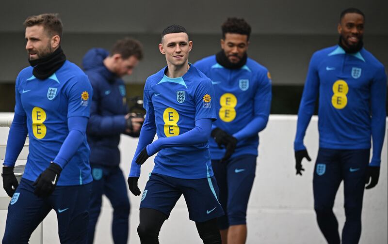 Left to right: England's Luke Shaw, Phil Foden, Reece James and Ivan Toney. AFP